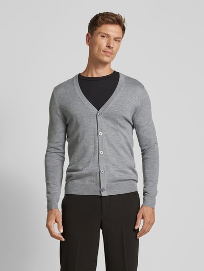 Peek & Cloppenburg Christian Berg MenSlim Fit Cardigan Aus Woll-Mix Mit V-Ausschnitt In Hellgrau Melange