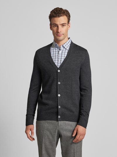 Peek & Cloppenburg Christian Berg MenSlim Fit Cardigan Aus Woll-Mix Mit V-Ausschnitt In Anthrazit Melange