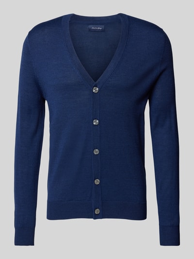 Peek & Cloppenburg Christian Berg MenSlim Fit Cardigan Aus Woll-Mix Mit V-Ausschnitt In Dunkelblau Melange