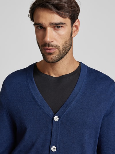 Peek & Cloppenburg Christian Berg MenSlim Fit Cardigan Aus Woll-Mix Mit V-Ausschnitt In Dunkelblau Melange