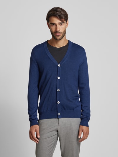 Peek & Cloppenburg Christian Berg MenSlim Fit Cardigan Aus Woll-Mix Mit V-Ausschnitt In Dunkelblau Melange