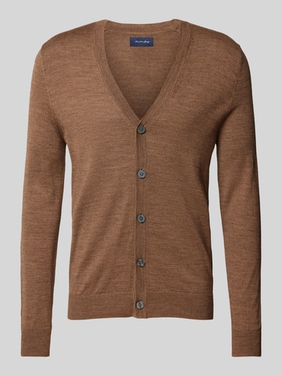 Peek & Cloppenburg Christian Berg MenSlim Fit Cardigan Aus Woll-Mix Mit V-Ausschnitt In Mittelbraun Mel