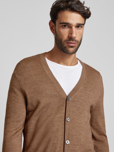 Peek & Cloppenburg Christian Berg MenSlim Fit Cardigan Aus Woll-Mix Mit V-Ausschnitt In Mittelbraun Mel