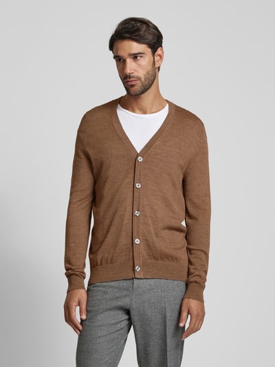 Peek & Cloppenburg Christian Berg MenSlim Fit Cardigan Aus Woll-Mix Mit V-Ausschnitt In Mittelbraun Mel
