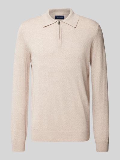 Peek & Cloppenburg Christian Berg MenStrickpullover Mit Kurzem Reißverschluss In Sand Melange