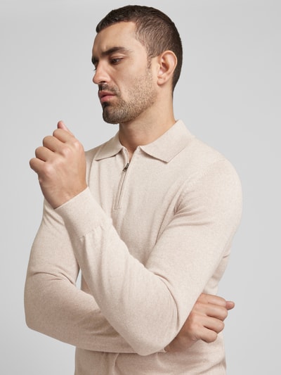 Peek & Cloppenburg Christian Berg MenStrickpullover Mit Kurzem Reißverschluss In Sand Melange