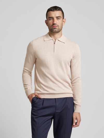 Peek & Cloppenburg Christian Berg MenStrickpullover Mit Kurzem Reißverschluss In Sand Melange