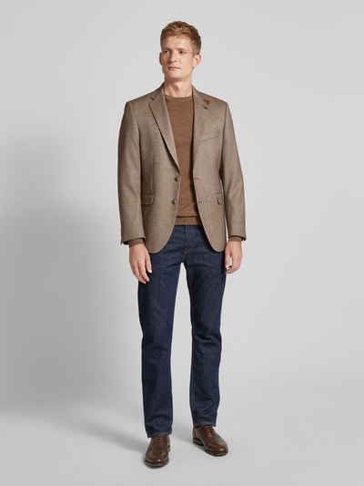 Peek & Cloppenburg Christian Berg MenStrickpullover mit Rundhalsausschnitt in mittelbraun mel