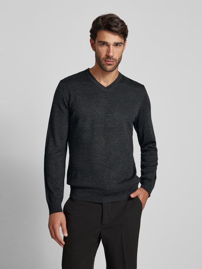 Peek & Cloppenburg Christian Berg MenStrickpullover Mit V-Ausschnitt In Anthrazit Melange