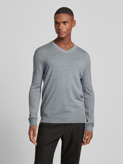 Peek & Cloppenburg Christian Berg MenStrickpullover Mit V-Ausschnitt In Hellgrau Melange