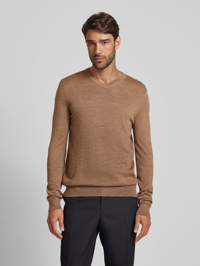 Peek & Cloppenburg Christian Berg MenStrickpullover Mit V-Ausschnitt In Mittelbraun Mel