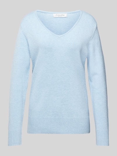 Peek & Cloppenburg Christian Berg WomanStrickpullover Mit Abgerundetem V-Ausschnitt In Hellblau Melange