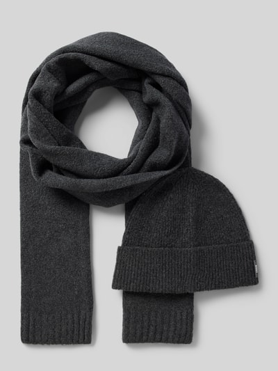Peek & Cloppenburg CinqueBeanie im Set mit Schal in Strick-Optik Modell 'Winter' in anthrazit
