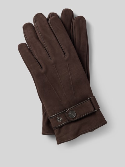 Peek & Cloppenburg EEMHandschuhe aus Rindsnubuk mit Ziernähten in dunkelbraun