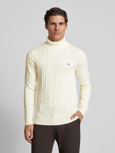 Peek & Cloppenburg GantRollkragenpullover Mit Label-Stitching In Offwhite