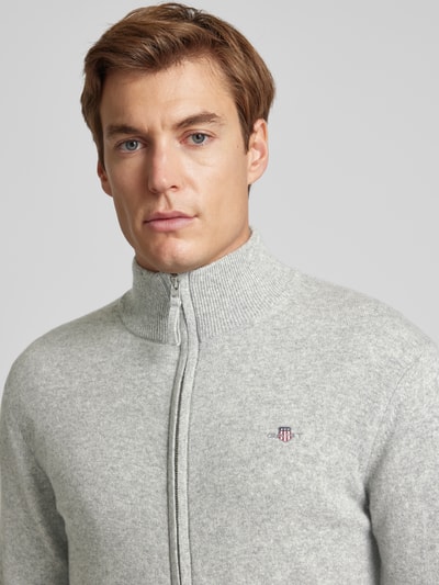 Peek & Cloppenburg GantStrickjacke Mit Reißverschluss In Mittelgrau Melange