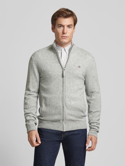 Peek & Cloppenburg GantStrickjacke Mit Reißverschluss In Mittelgrau Melange