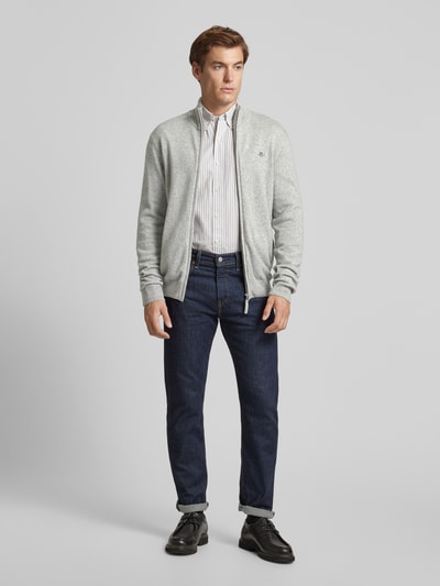 Peek & Cloppenburg GantStrickjacke mit Reißverschluss in mittelgrau melange