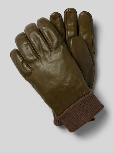 Peek & Cloppenburg HestraLederhandschuhe mit gerippten Abschlüssen Modell 'Fredrik' in oliv
