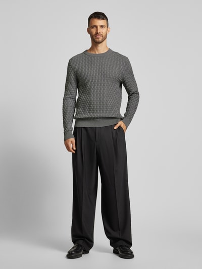 Peek & Cloppenburg HUGOStrickpullover mit Strukturmuster Modell 'Stubon' in mittelgrau