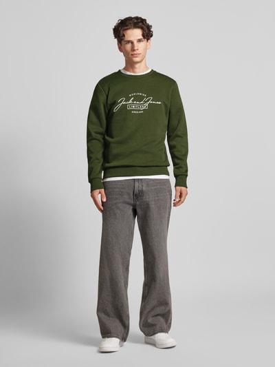 Peek & Cloppenburg Jack & JonesSweatshirt mit Label-Print Modell 'FERRIS' in dunkelgruen