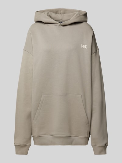 Peek & Cloppenburg Karo KauerOversized Hoodie mit Label-Print Modell 'Cinder' in mittelgrau