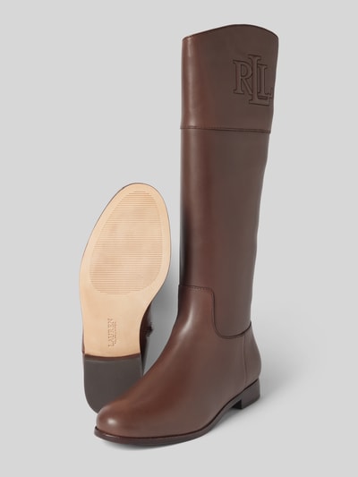 Peek & Cloppenburg Lauren Ralph LaurenLederstiefel Mit Label-Stitching Modell 'JUSTINE' In Dunkelbraun