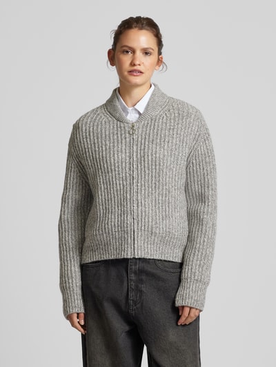 Peek & Cloppenburg Marc O'Polo DenimStrickjacke Mit Gerippten Abschlüssen In Mittelgrau