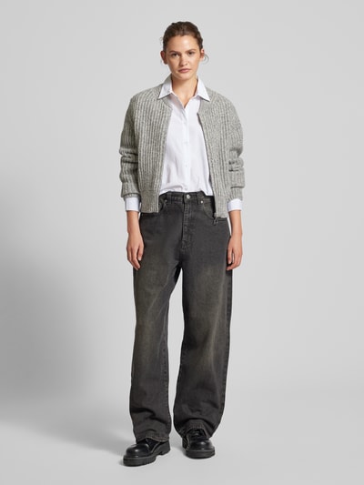 Peek & Cloppenburg Marc O'Polo DenimStrickjacke mit gerippten Abschlüssen in mittelgrau