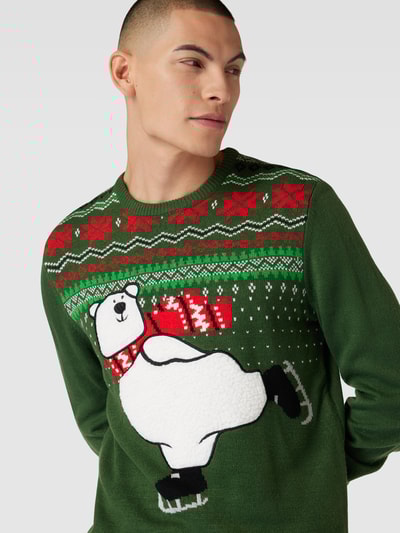 Peek & Cloppenburg MontegoStrickpullover Mit Motiv Und Rundhalsausschnitt In Bottle