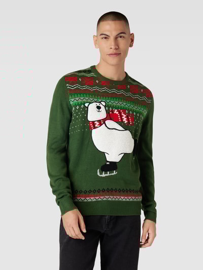 Peek & Cloppenburg MontegoStrickpullover Mit Motiv Und Rundhalsausschnitt In Bottle