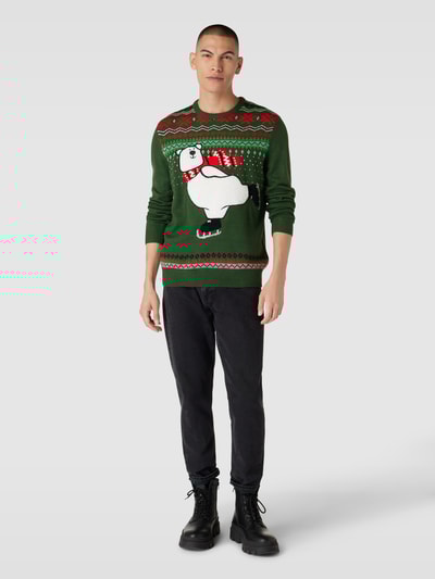 Peek & Cloppenburg MontegoStrickpullover mit Motiv und Rundhalsausschnitt in bottle