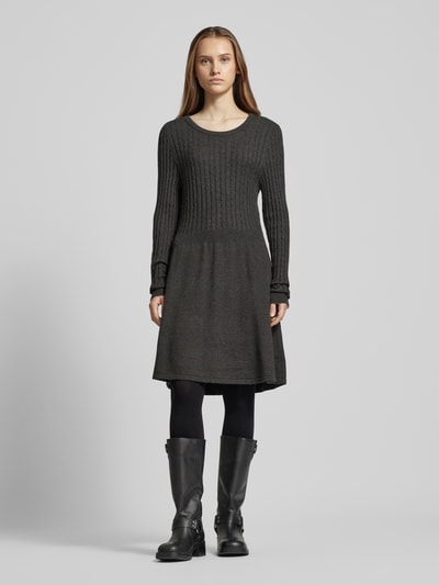 Peek & Cloppenburg OnlyKnielanges Strickkleid Mit Rundhalsausschnitt Modell 'FIA' In Anthrazit