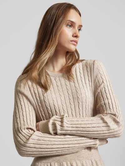 Peek & Cloppenburg OnlyKnielanges Strickkleid Mit Rundhalsausschnitt Modell 'FIA' In Sand Melange