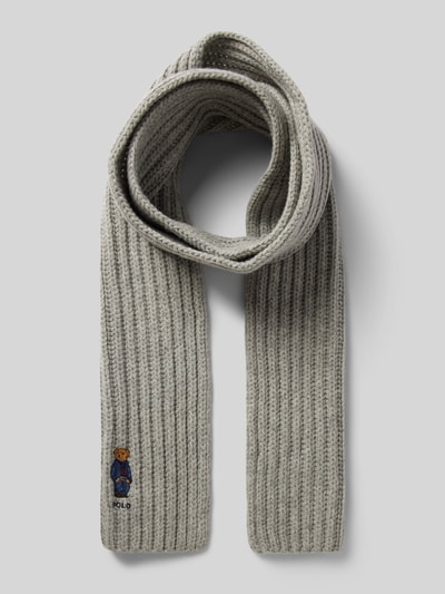 Peek & Cloppenburg Polo Ralph LaurenWollschal mit Label-Motiv-Stitching Modell 'BEAR' in hellgrau melange