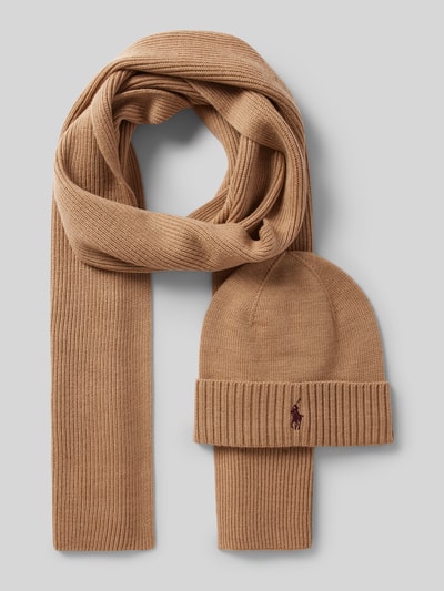 Peek & Cloppenburg Polo Ralph LaurenWollschal Und Mütze Im Set Mit Logo-Stitching In Camel Melange