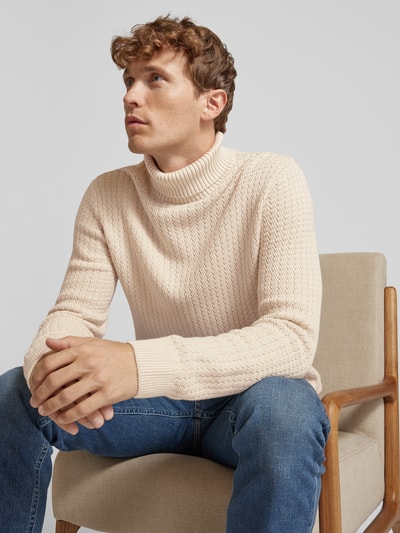 Peek & Cloppenburg SELECTED HOMMERollkragenpullover Mit Strukturmuster Modell 'ZIG' In Offwhite