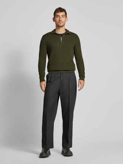 Peek & Cloppenburg SELECTED HOMMEStrickpullover mit gerippten Abschlüssen Modell 'DANE' in dunkelgruen