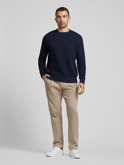 Peek & Cloppenburg SELECTED HOMMEStrickpullover mit gerippten Abschlüssen Modell 'HENNY' in dunkelblau