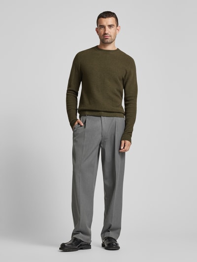 Peek & Cloppenburg SELECTED HOMMEStrickpullover mit gerippten Abschlüssen Modell 'ROSS' in dunkelgruen