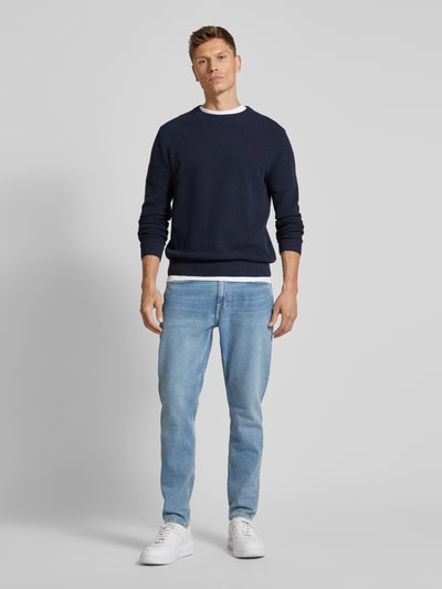 Peek & Cloppenburg SELECTED HOMMEStrickpullover mit gerippten Abschlüssen Modell 'ROSS' in dunkelblau