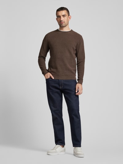 Peek & Cloppenburg SELECTED HOMMEStrickpullover mit gerippten Abschlüssen Modell 'ROSS' in dunkelbraun