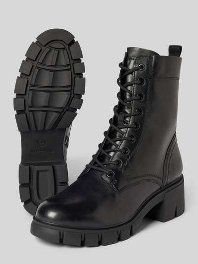 Peek & Cloppenburg TamarisSchnürboots Aus Leder Mit Ziernähten In Black