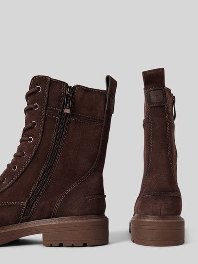 Peek & Cloppenburg TamarisSchnürboots Aus Leder Mit Ziernähten In Dunkelbraun