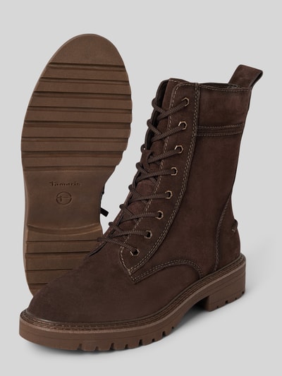 Peek & Cloppenburg TamarisSchnürboots Aus Leder Mit Ziernähten In Dunkelbraun
