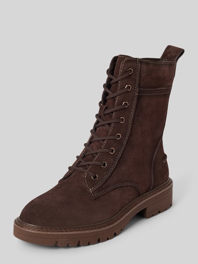 Peek & Cloppenburg TamarisSchnürboots aus Leder mit Ziernähten in dunkelbraun