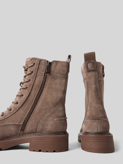 Peek & Cloppenburg TamarisSchnürboots Aus Leder Mit Ziernähten In Mittelbraun