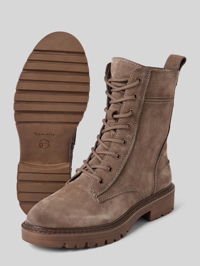Peek & Cloppenburg TamarisSchnürboots Aus Leder Mit Ziernähten In Mittelbraun