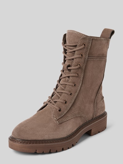 Peek & Cloppenburg TamarisSchnürboots aus Leder mit Ziernähten in mittelbraun