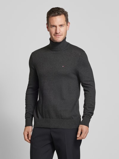 Peek & Cloppenburg Tommy HilfigerRollkragenpullover Mit Logo-Stitching Modell 'PIMA' In Anthrazit Melange